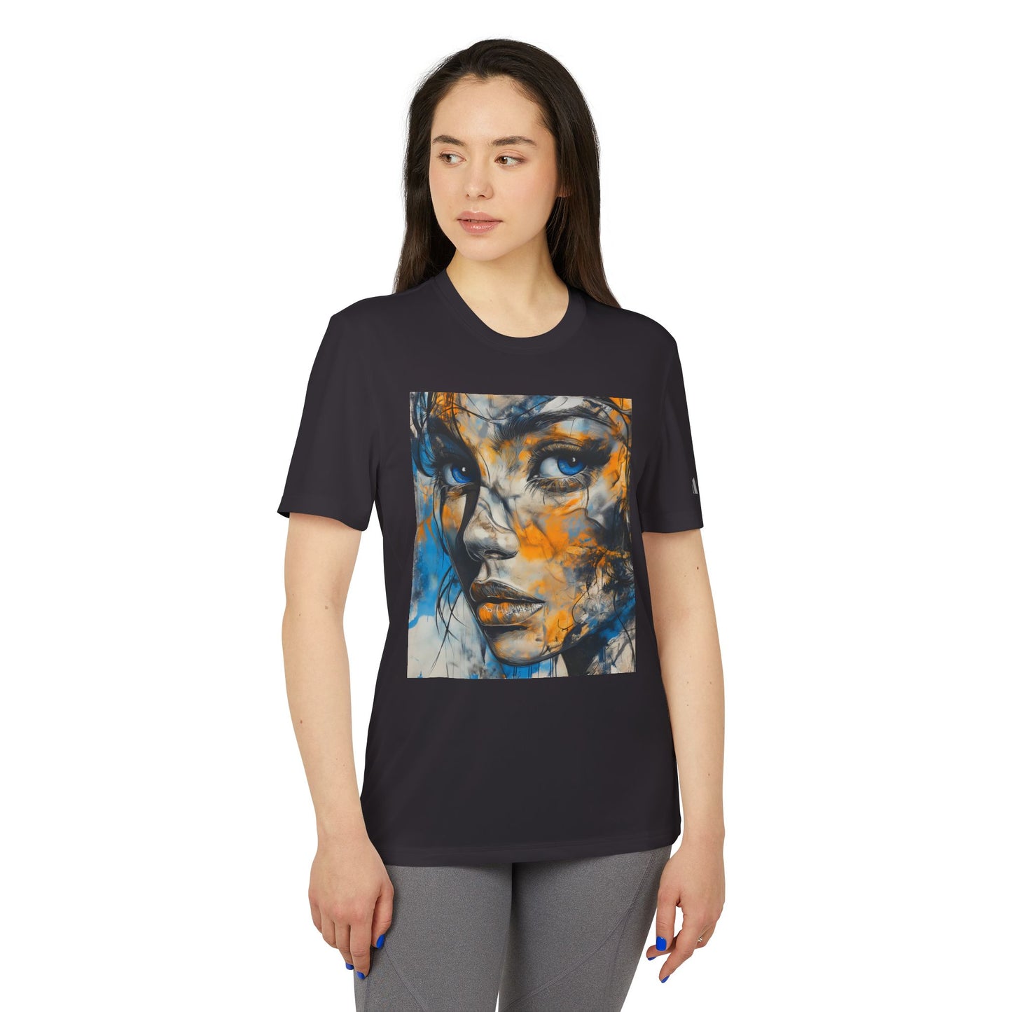 Adidas Unisex Sport T-shirt with Blue & Gold Abstract Portrait and 'Align Your Energy' Back Detail