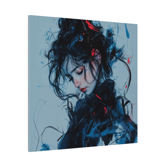 Serenity in Motion: Abstract Blue and Red Portrait Canvas