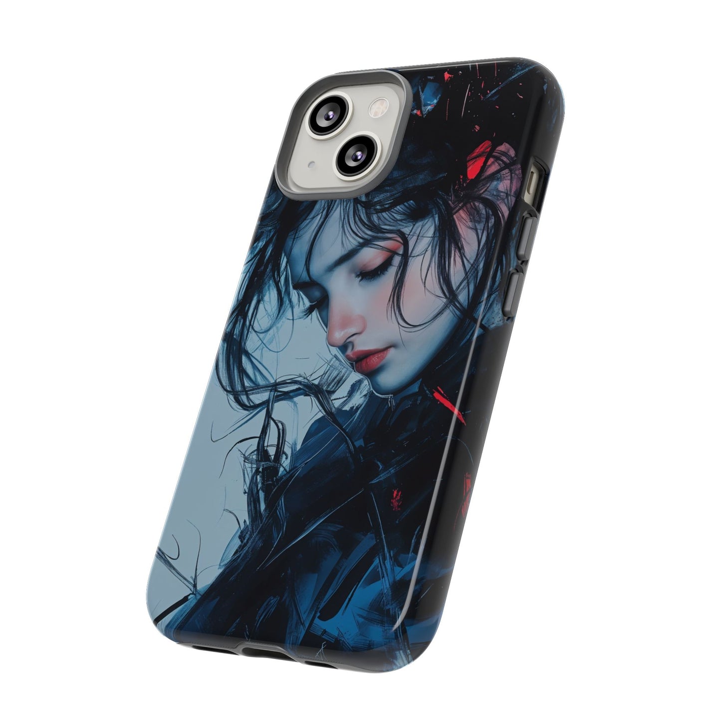 Protective Phone Case – Dual Layer Blue & Red Abstract Portrait Design