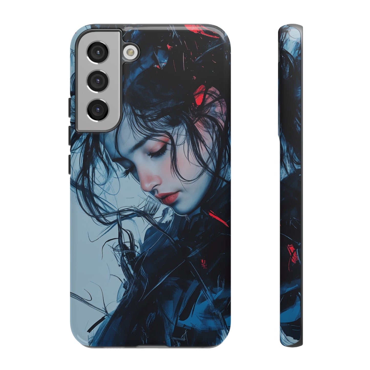 Protective Phone Case – Dual Layer Blue & Red Abstract Portrait Design