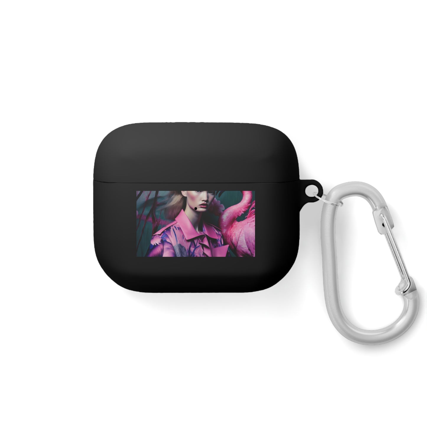 Flamingo Grace - Custom AirPods Case Cover with Carabiner