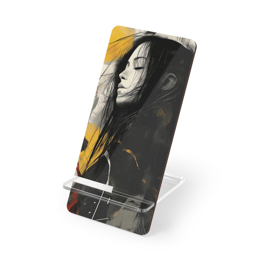 Mobile Display Stand – Black & Yellow Abstract Portrait Design