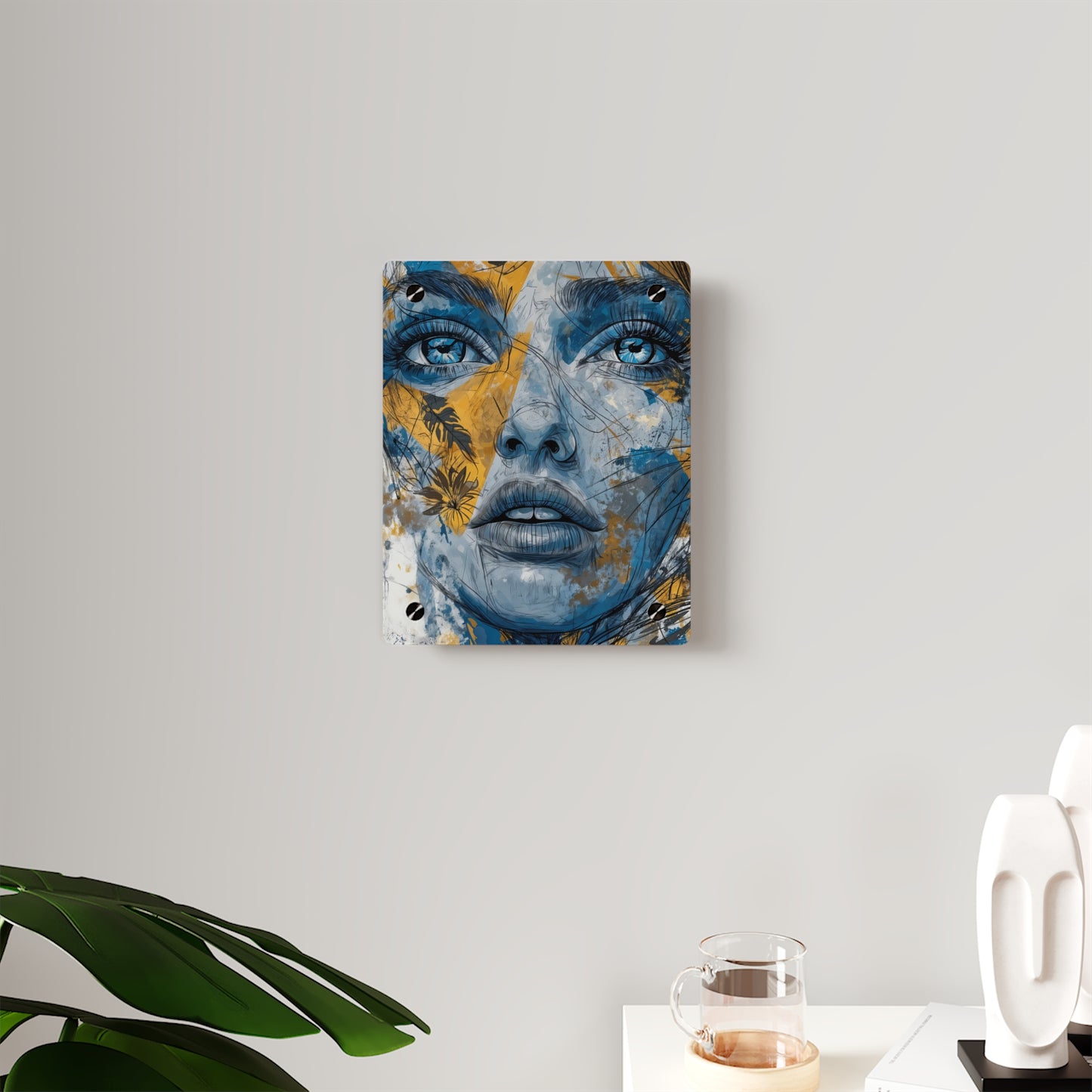 Awakened Expression: Blue and Gold Acrylic Art Panel