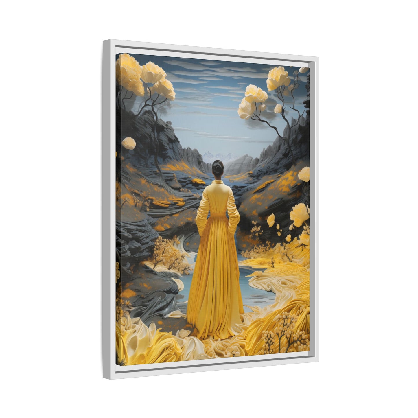 Golden Reverie: A Journey Through Tranquility – Framed Matte Canvas