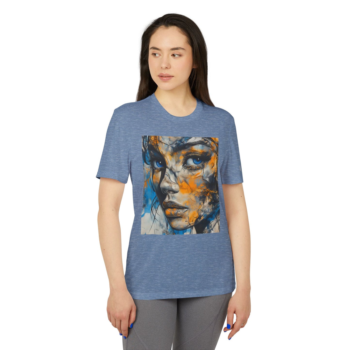 Adidas Unisex Sport T-shirt with Blue & Gold Abstract Portrait and 'Align Your Energy' Back Detail