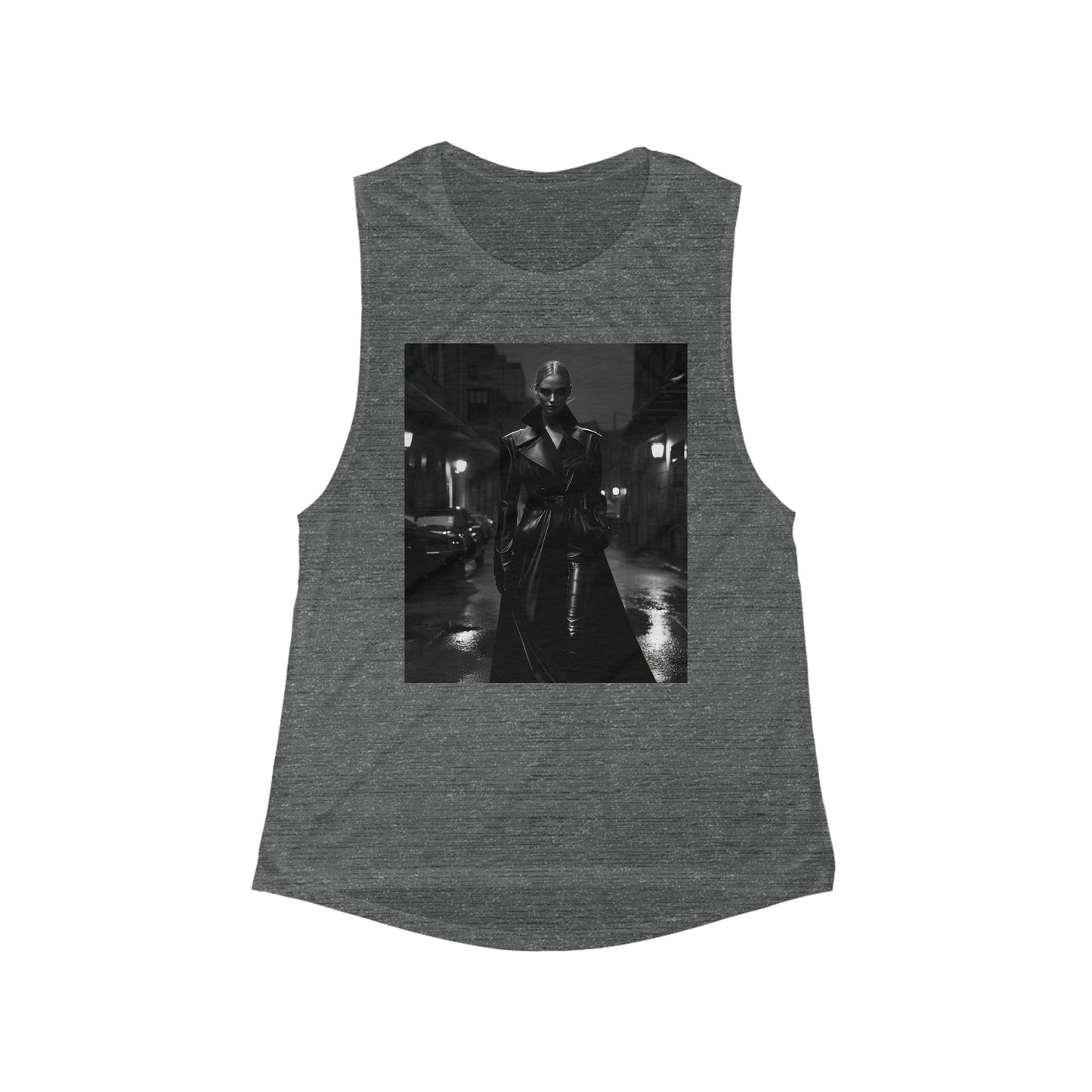 Urban Noir Flow – Women’s Flowy Muscle Tank with Dramatic Fashion Photography