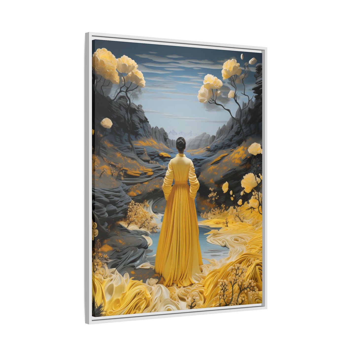 Golden Reverie: A Journey Through Tranquility – Framed Matte Canvas