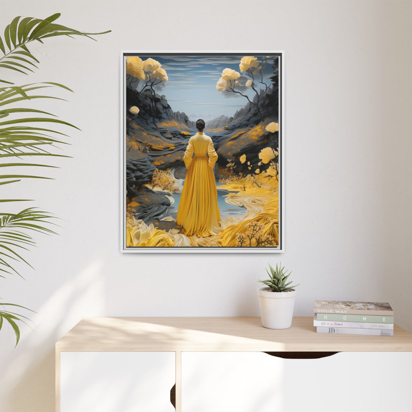 Golden Reverie: A Journey Through Tranquility – Framed Matte Canvas