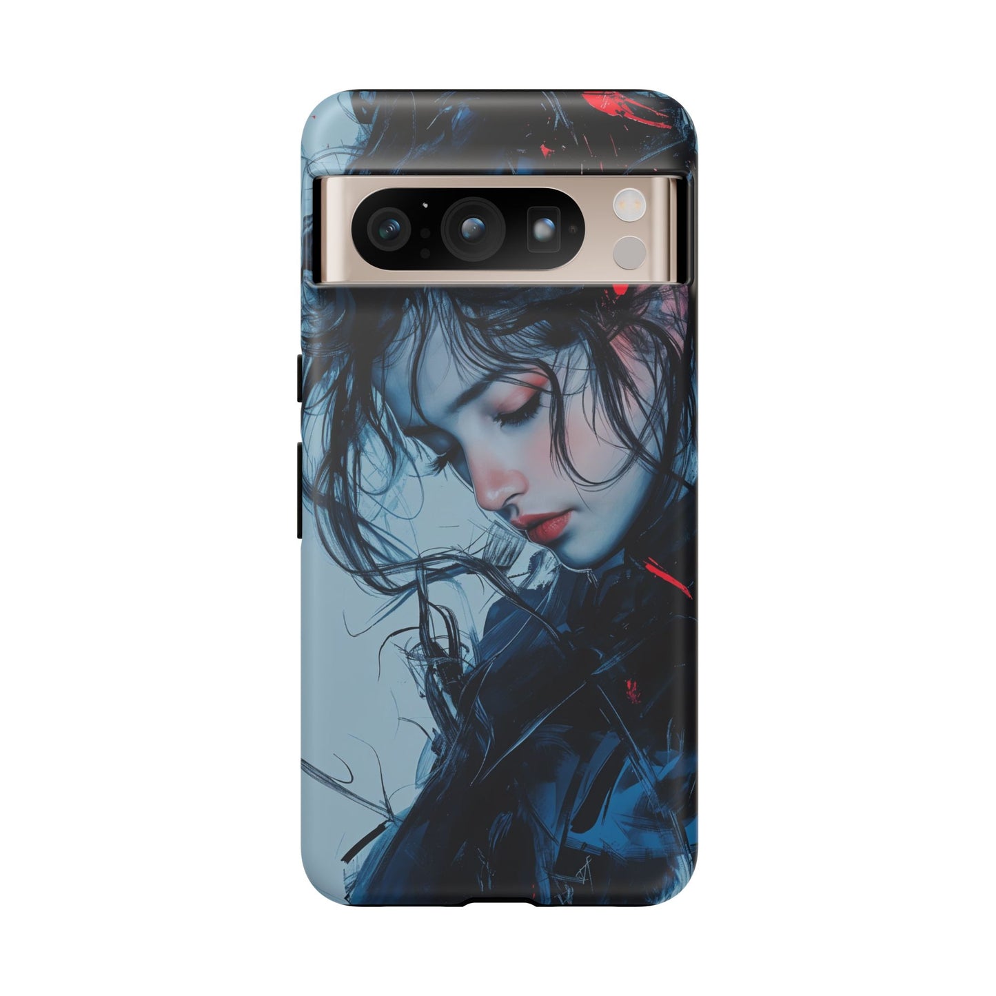 Protective Phone Case – Dual Layer Blue & Red Abstract Portrait Design