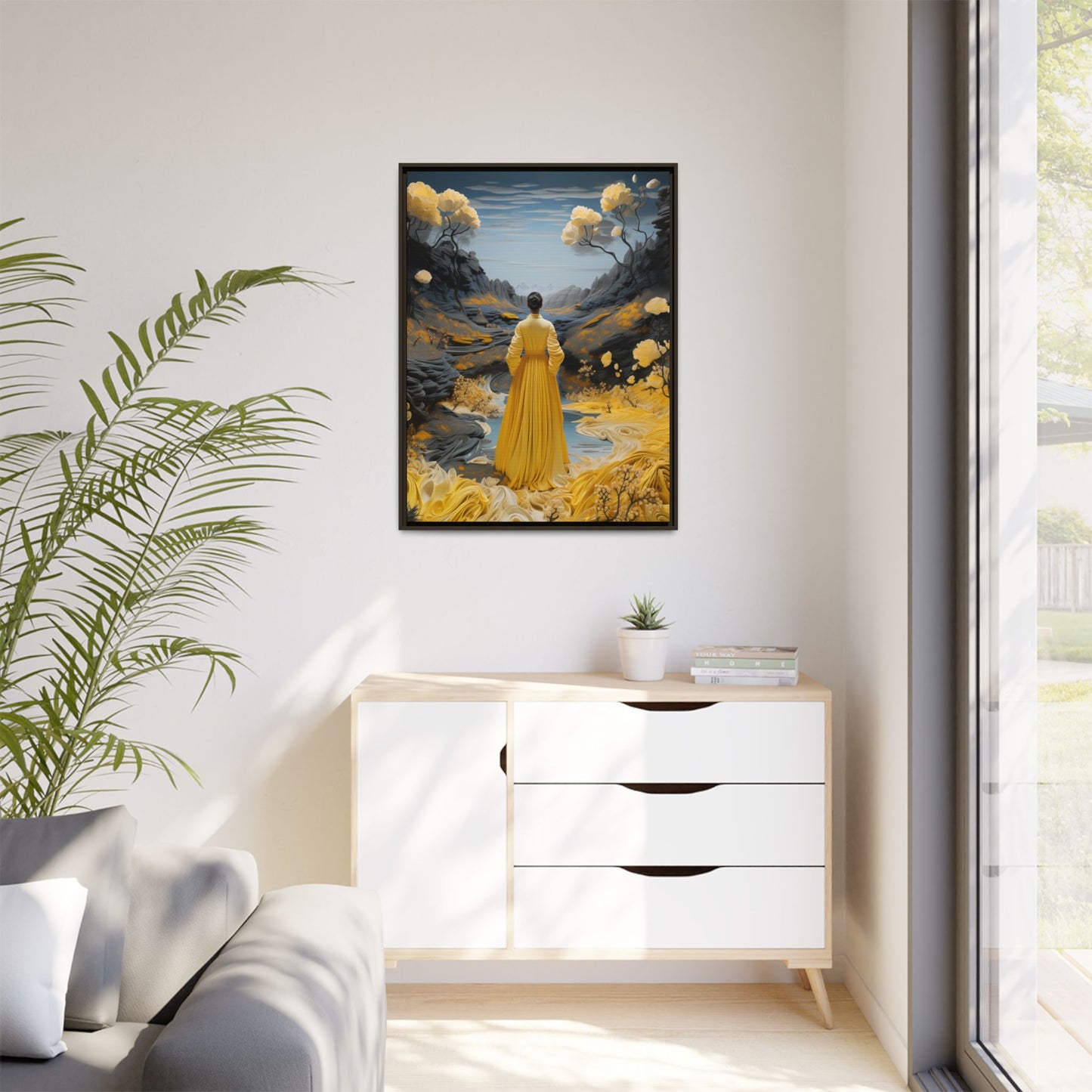 Golden Reverie: A Journey Through Tranquility – Framed Matte Canvas