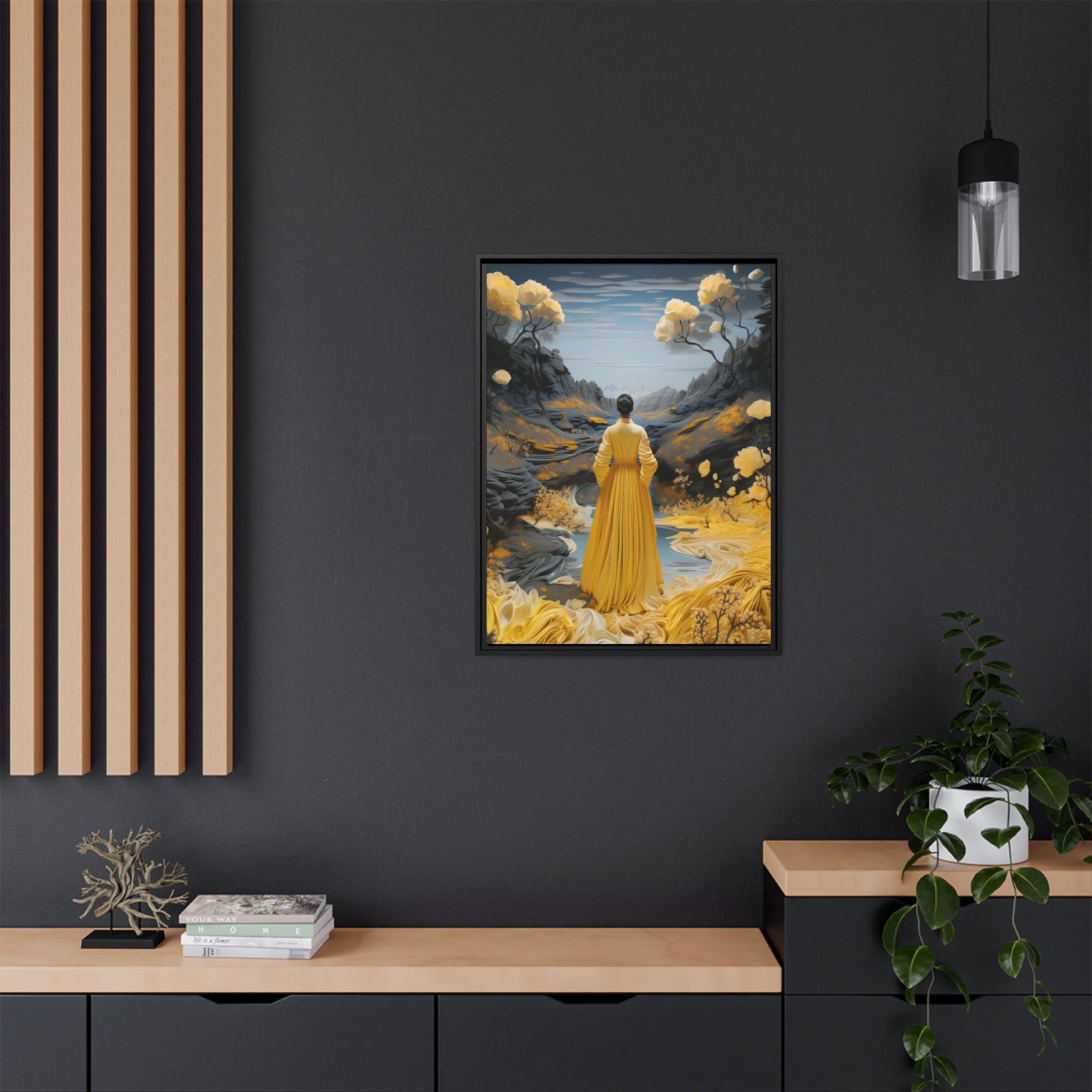 Golden Reverie: A Journey Through Tranquility – Framed Matte Canvas