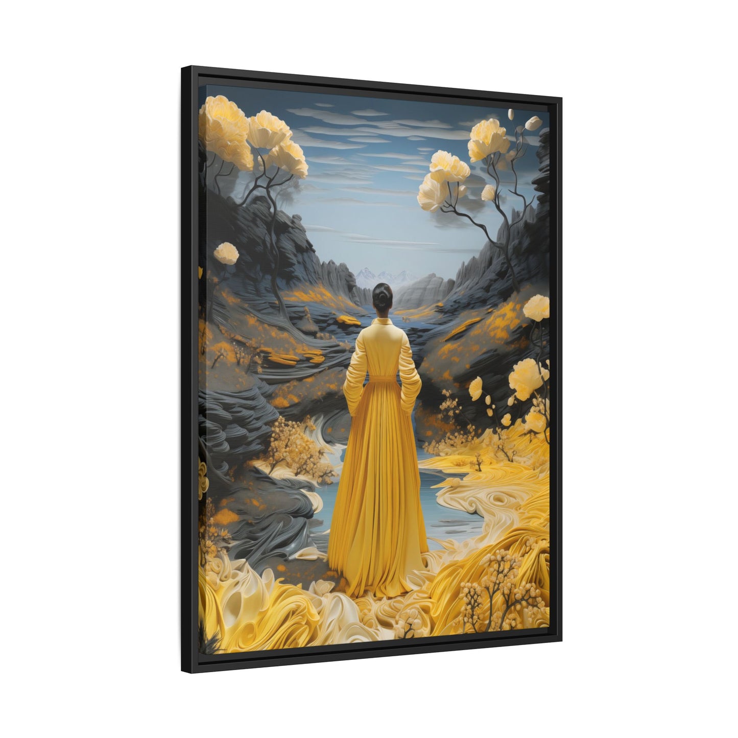 Golden Reverie: A Journey Through Tranquility – Framed Matte Canvas