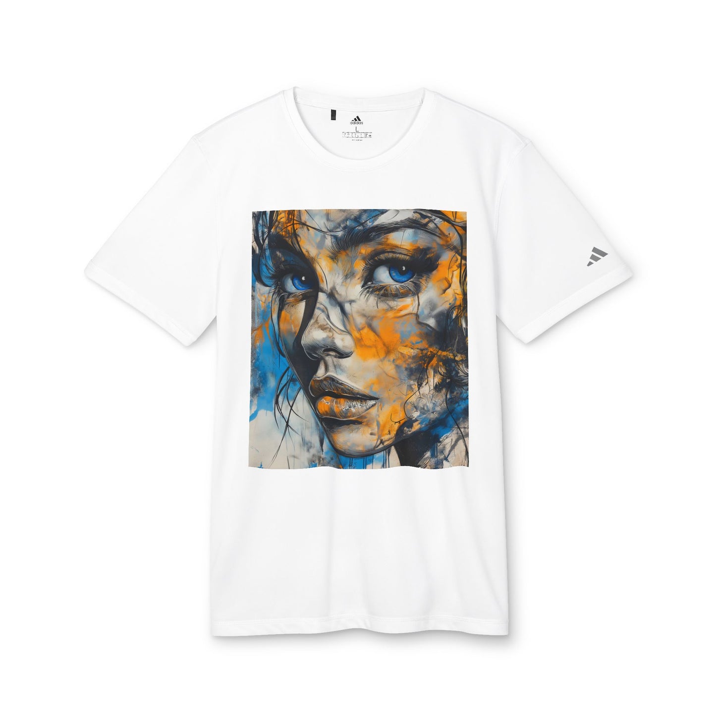 Adidas Unisex Sport T-shirt with Blue & Gold Abstract Portrait and 'Align Your Energy' Back Detail