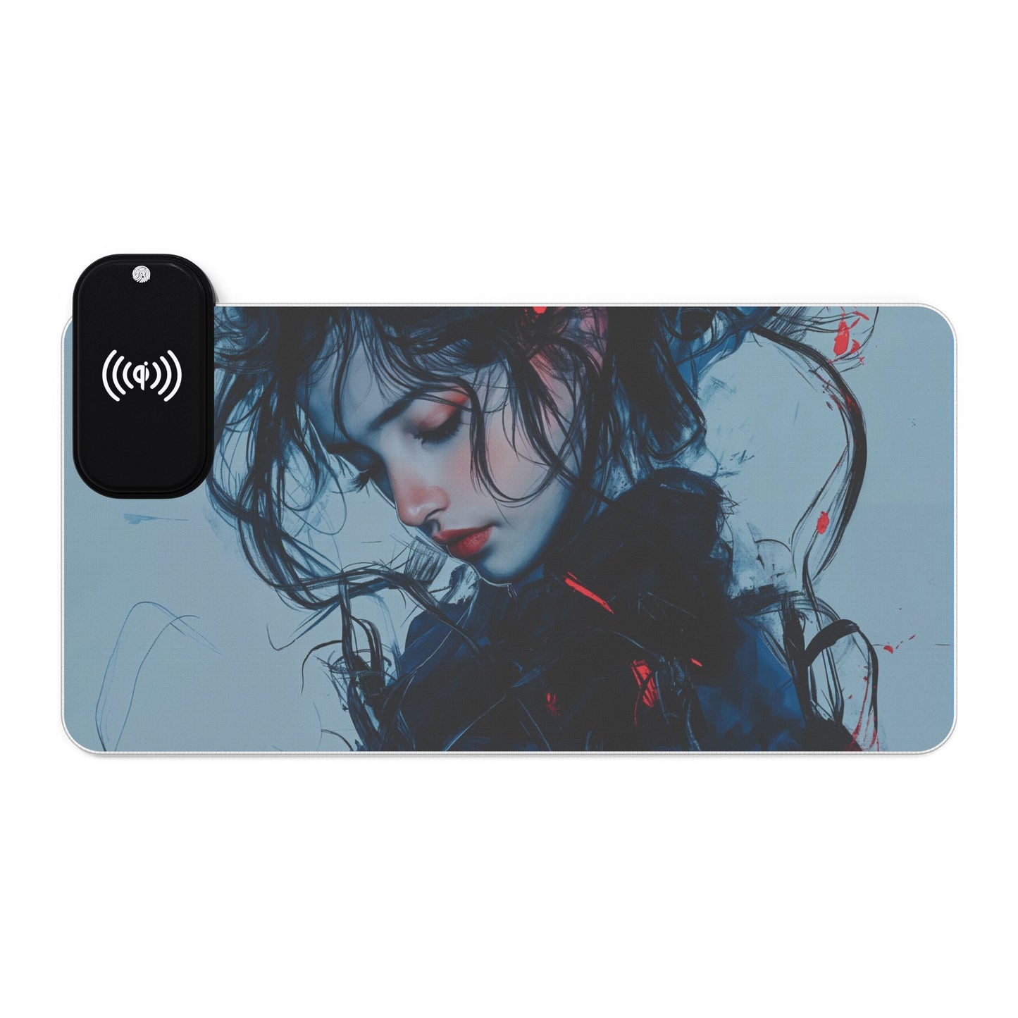 LED Gaming Mouse Pad with Wireless Charging – Blue & Red Abstract Portrait Design