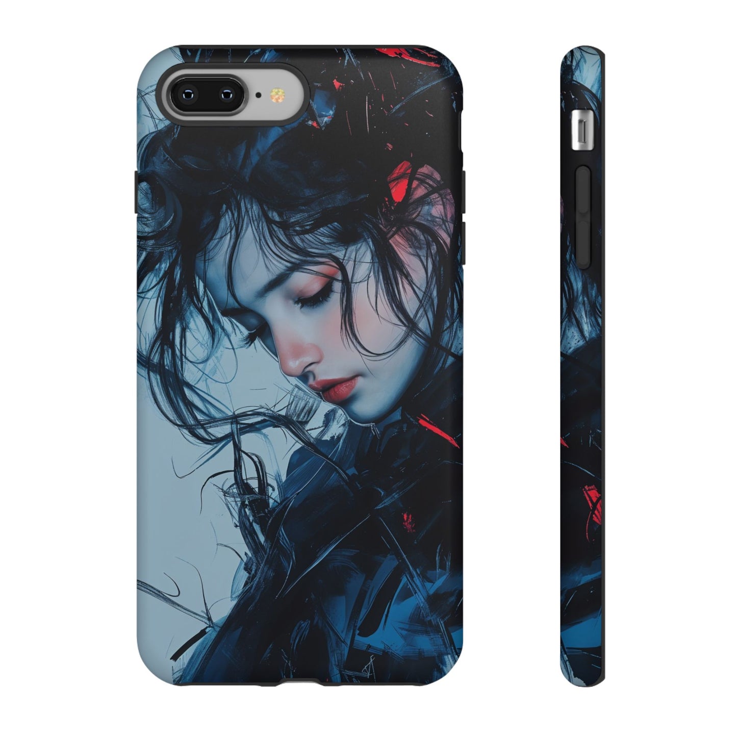 Protective Phone Case – Dual Layer Blue & Red Abstract Portrait Design