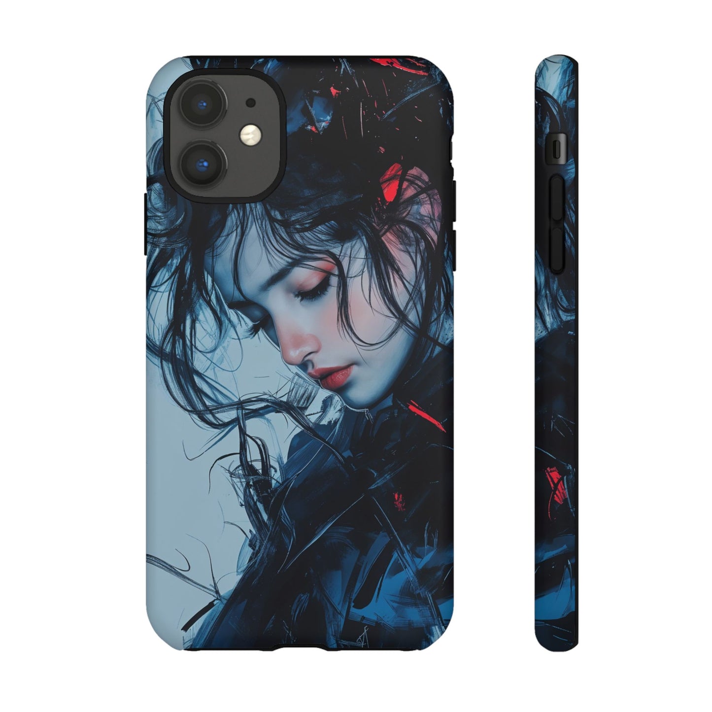 Protective Phone Case – Dual Layer Blue & Red Abstract Portrait Design