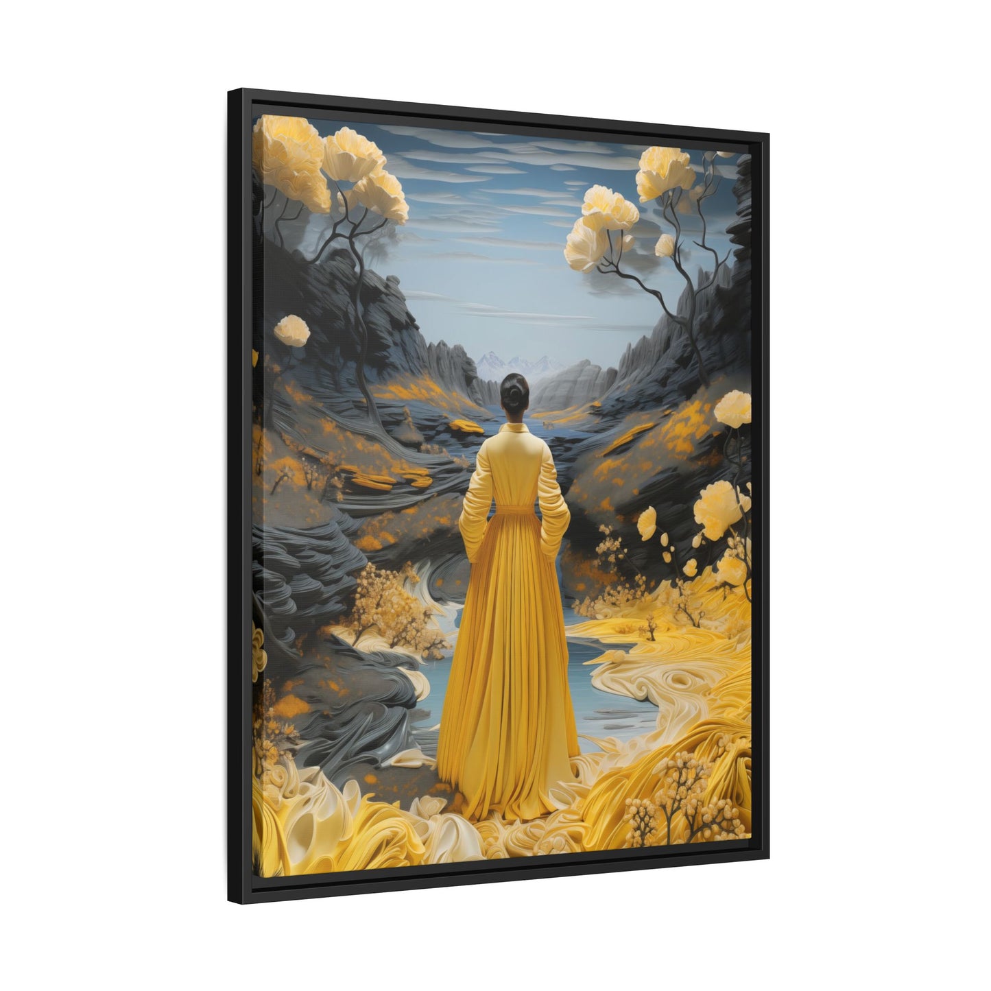 Golden Reverie: A Journey Through Tranquility – Framed Matte Canvas