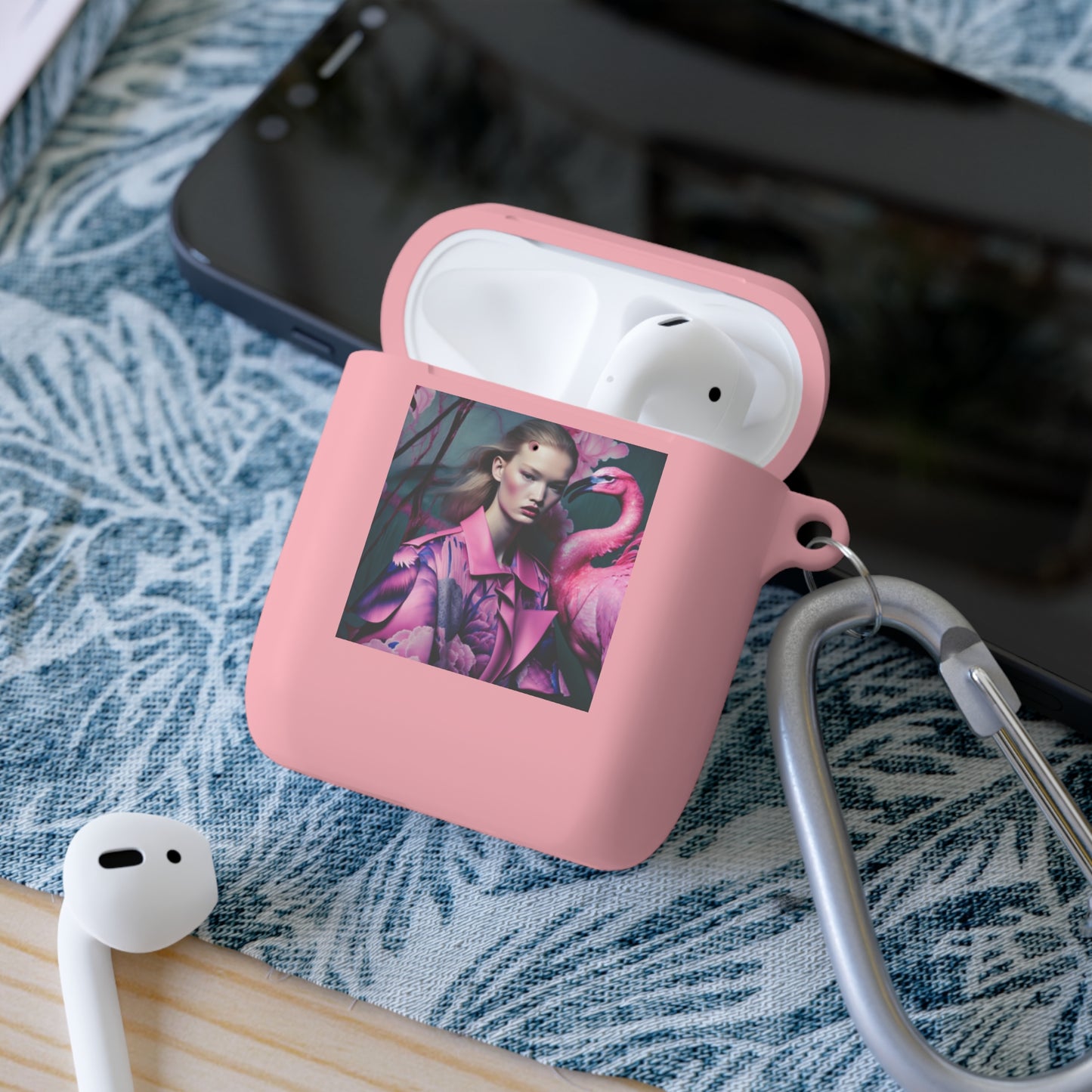 Flamingo Grace - Custom AirPods Case Cover with Carabiner