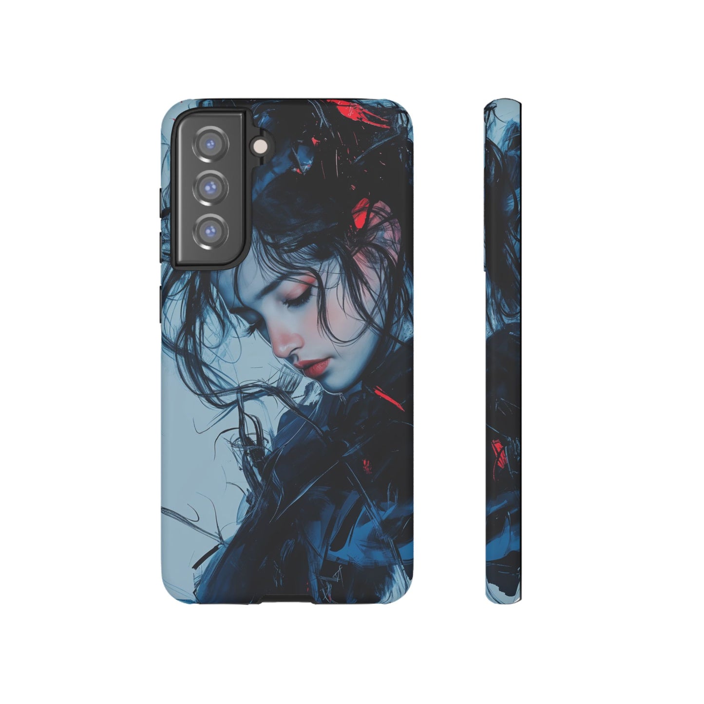 Protective Phone Case – Dual Layer Blue & Red Abstract Portrait Design