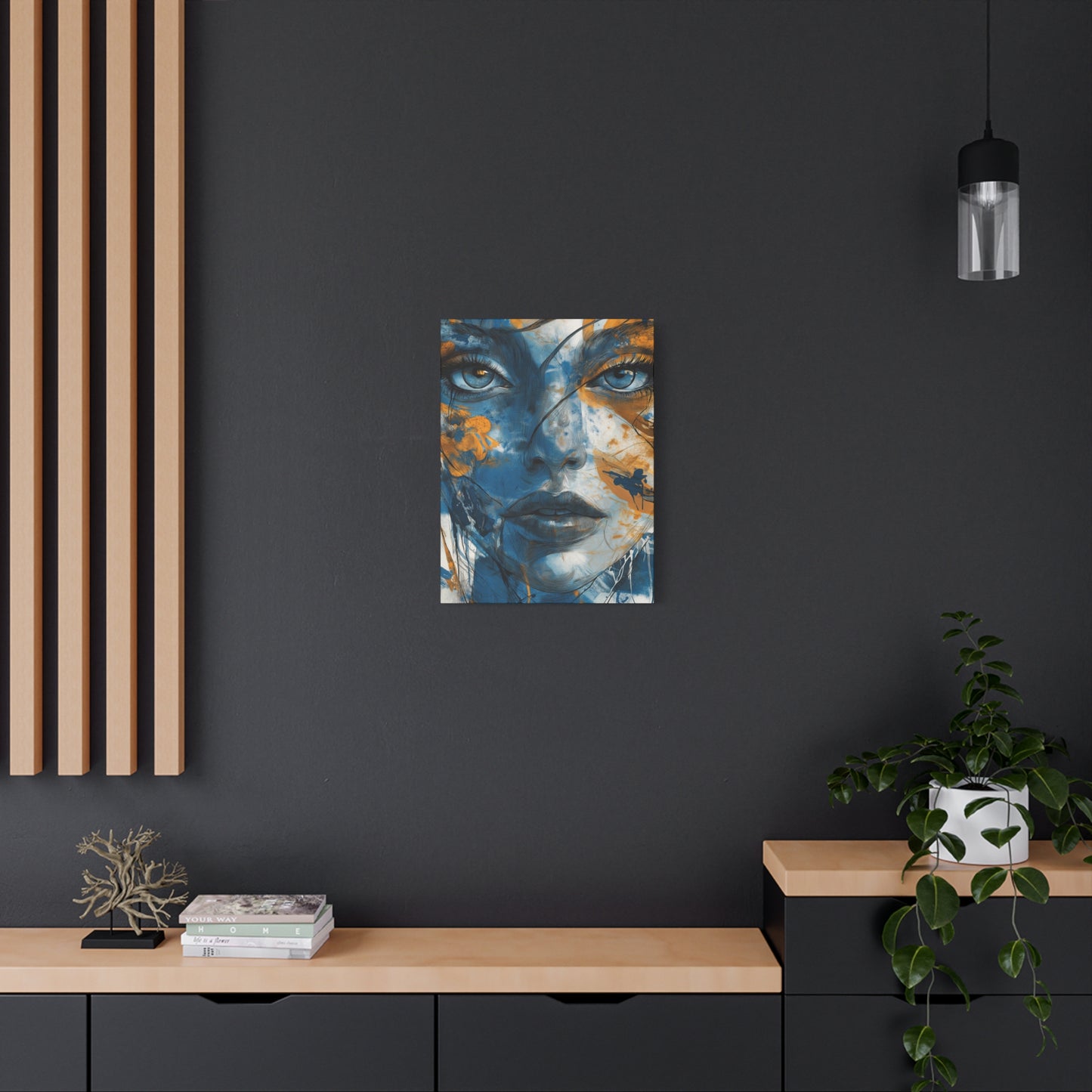 Echoes of Serenity: Blue and Orange Abstract Portrait Canvas