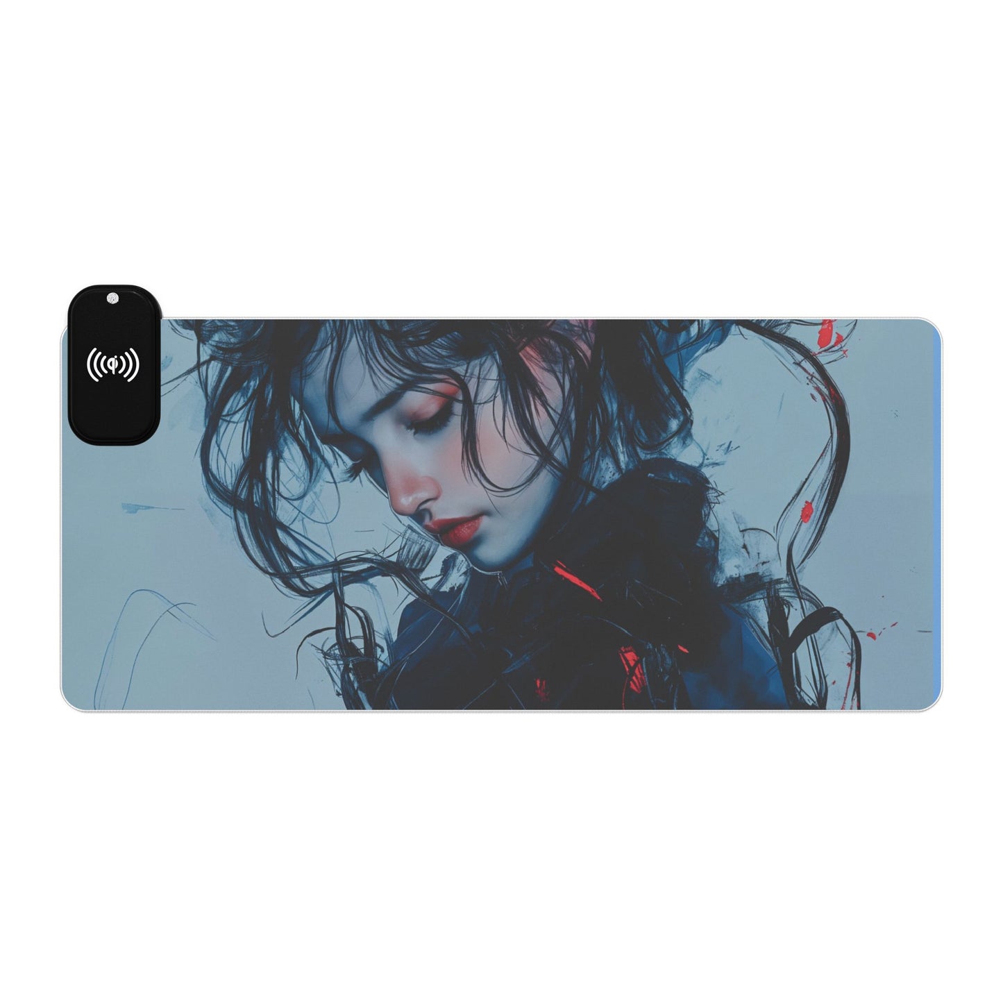 LED Gaming Mouse Pad with Wireless Charging – Blue & Red Abstract Portrait Design