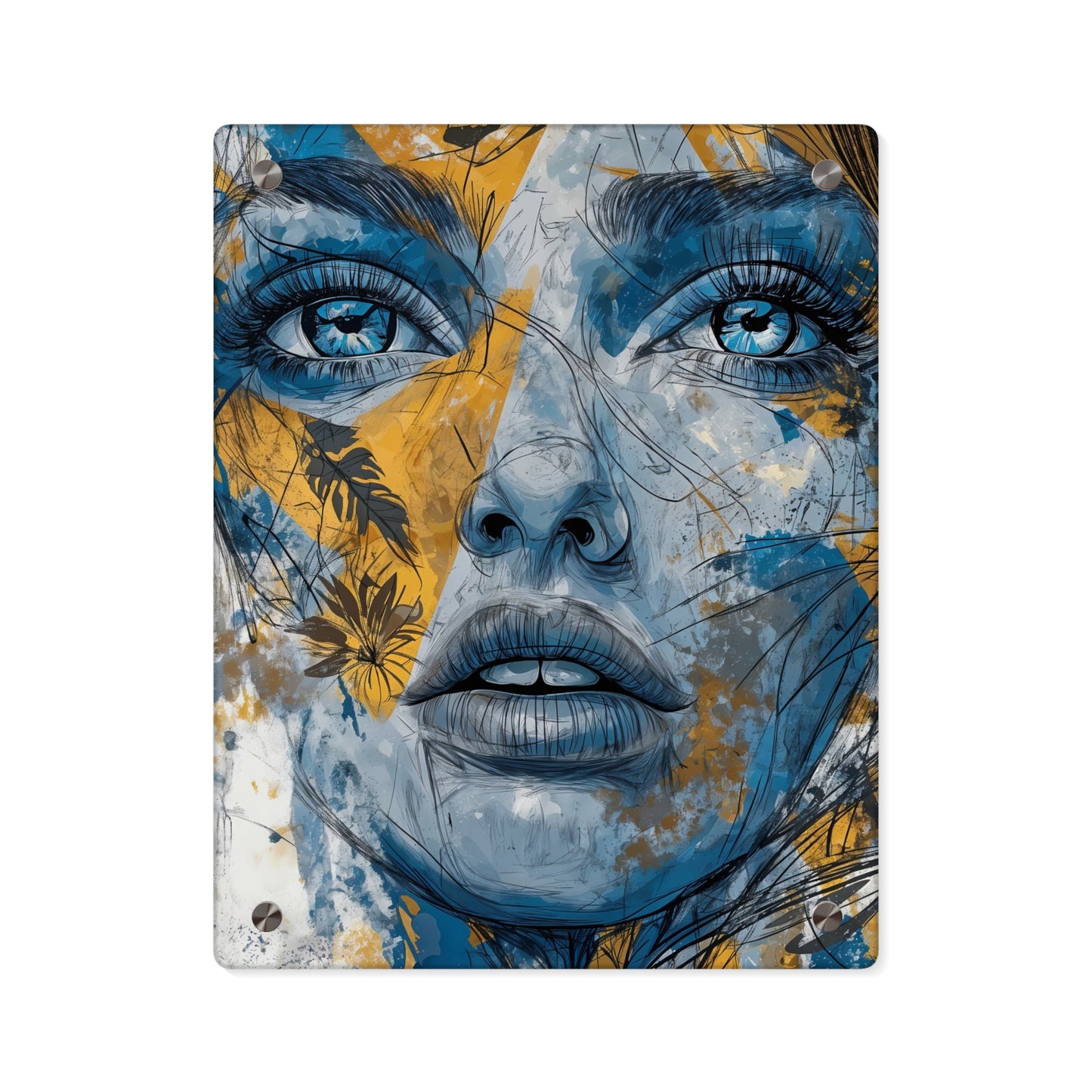 Awakened Expression: Blue and Gold Acrylic Art Panel