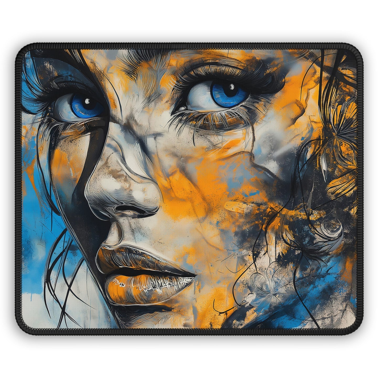 Blue & Gold Abstract Portrait Gaming Mouse Pad – Smooth & Stylish