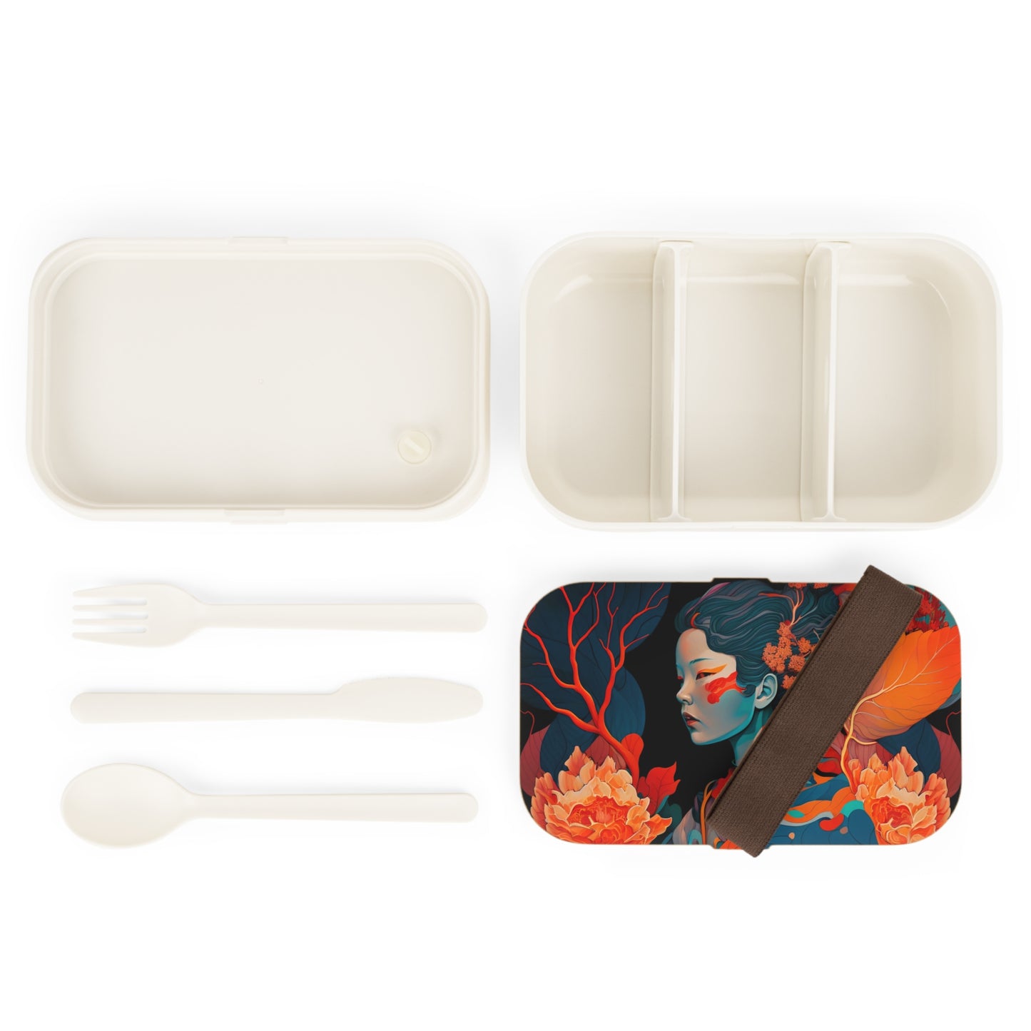 Elegant Bento Lunch Box - Portable and Stylish with Wooden Lid and Cutlery Set