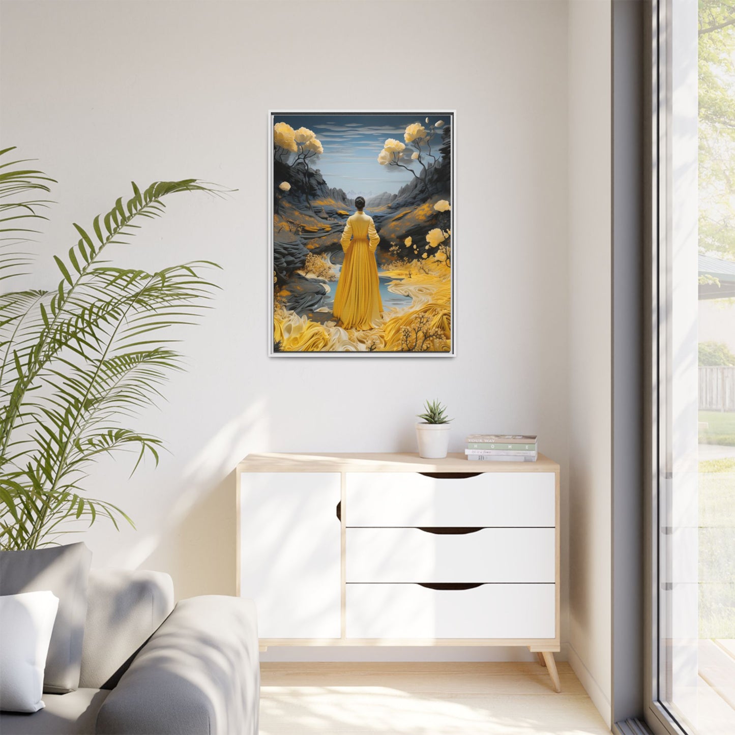 Golden Reverie: A Journey Through Tranquility – Framed Matte Canvas