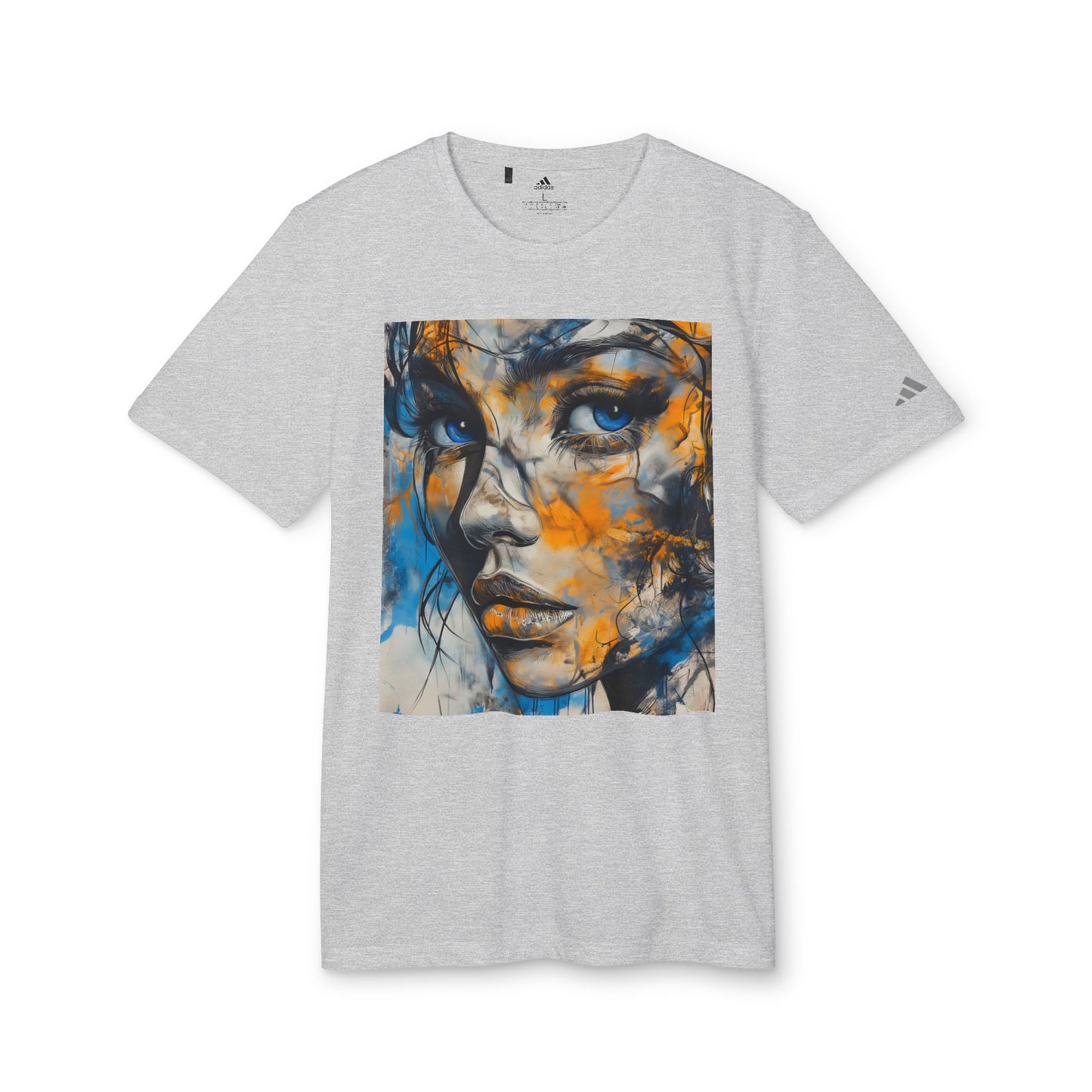 Adidas Unisex Sport T-shirt with Blue & Gold Abstract Portrait and 'Align Your Energy' Back Detail