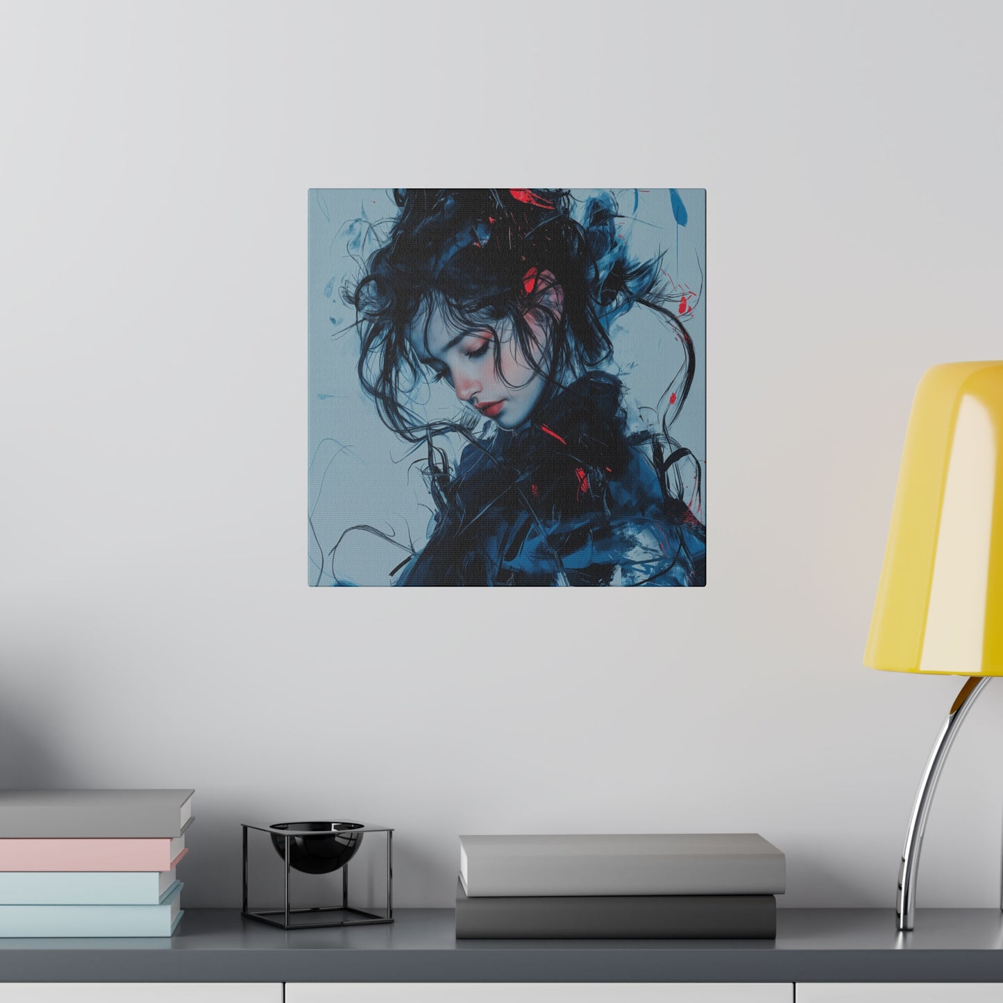 Serenity in Motion: Abstract Blue and Red Portrait Canvas