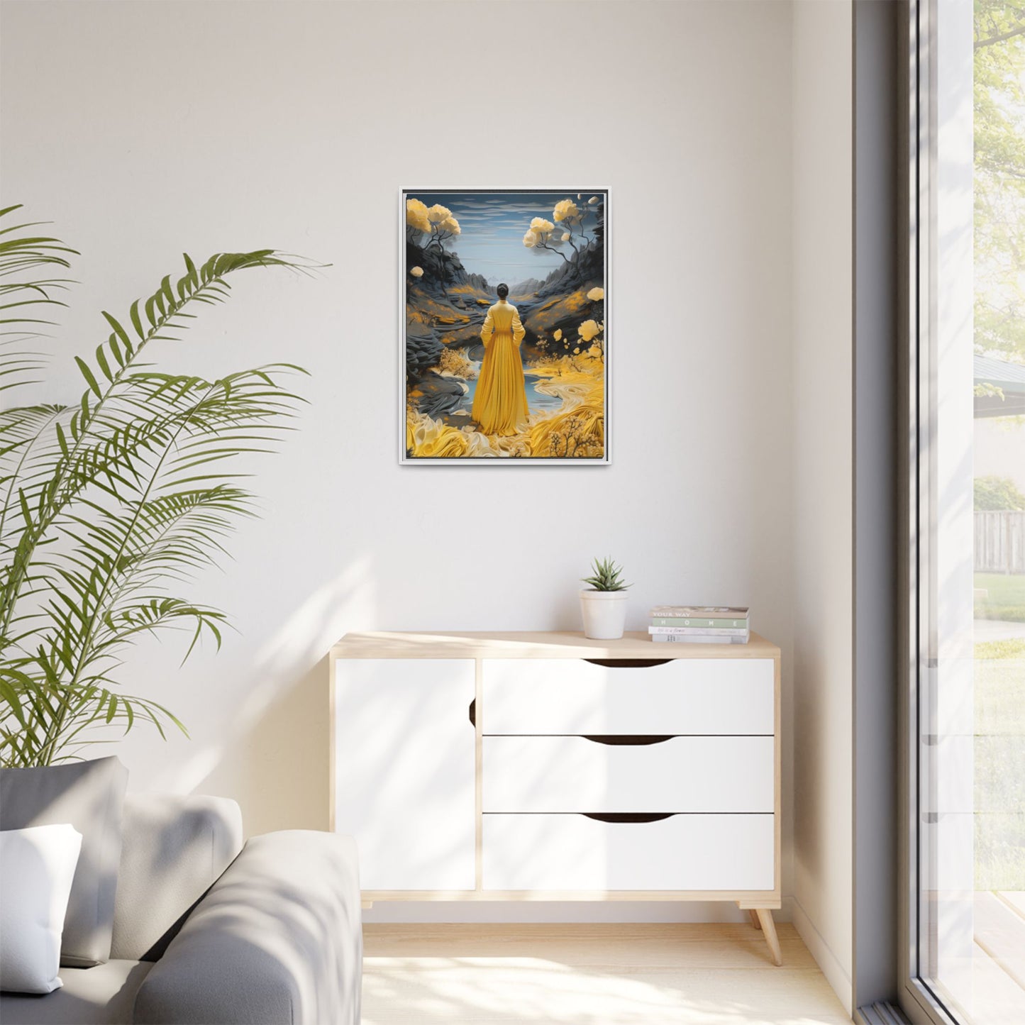 Golden Reverie: A Journey Through Tranquility – Framed Matte Canvas