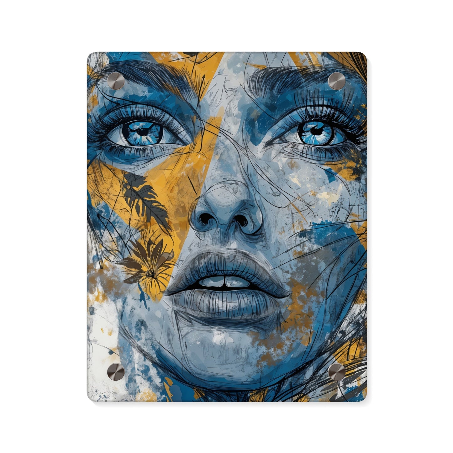 Awakened Expression: Blue and Gold Acrylic Art Panel