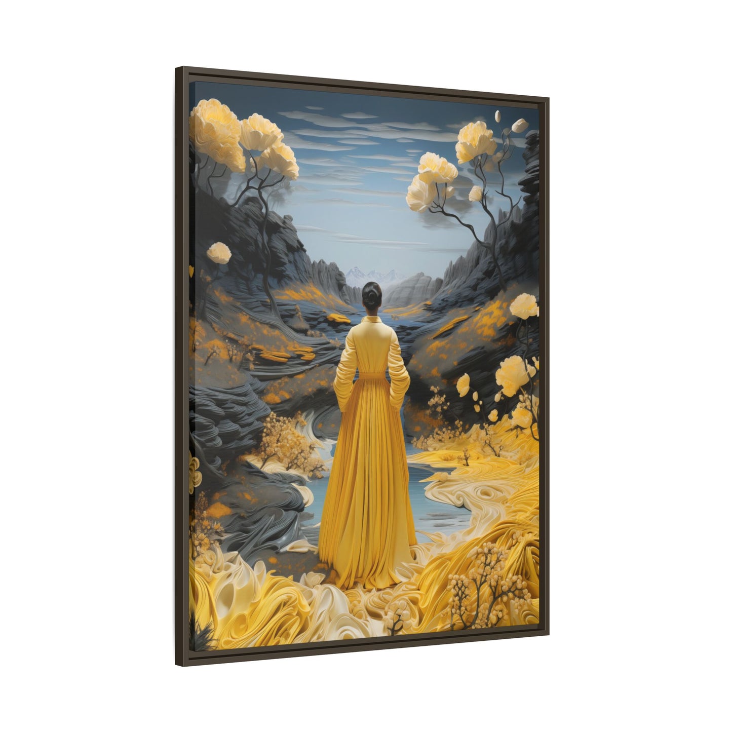 Golden Reverie: A Journey Through Tranquility – Framed Matte Canvas