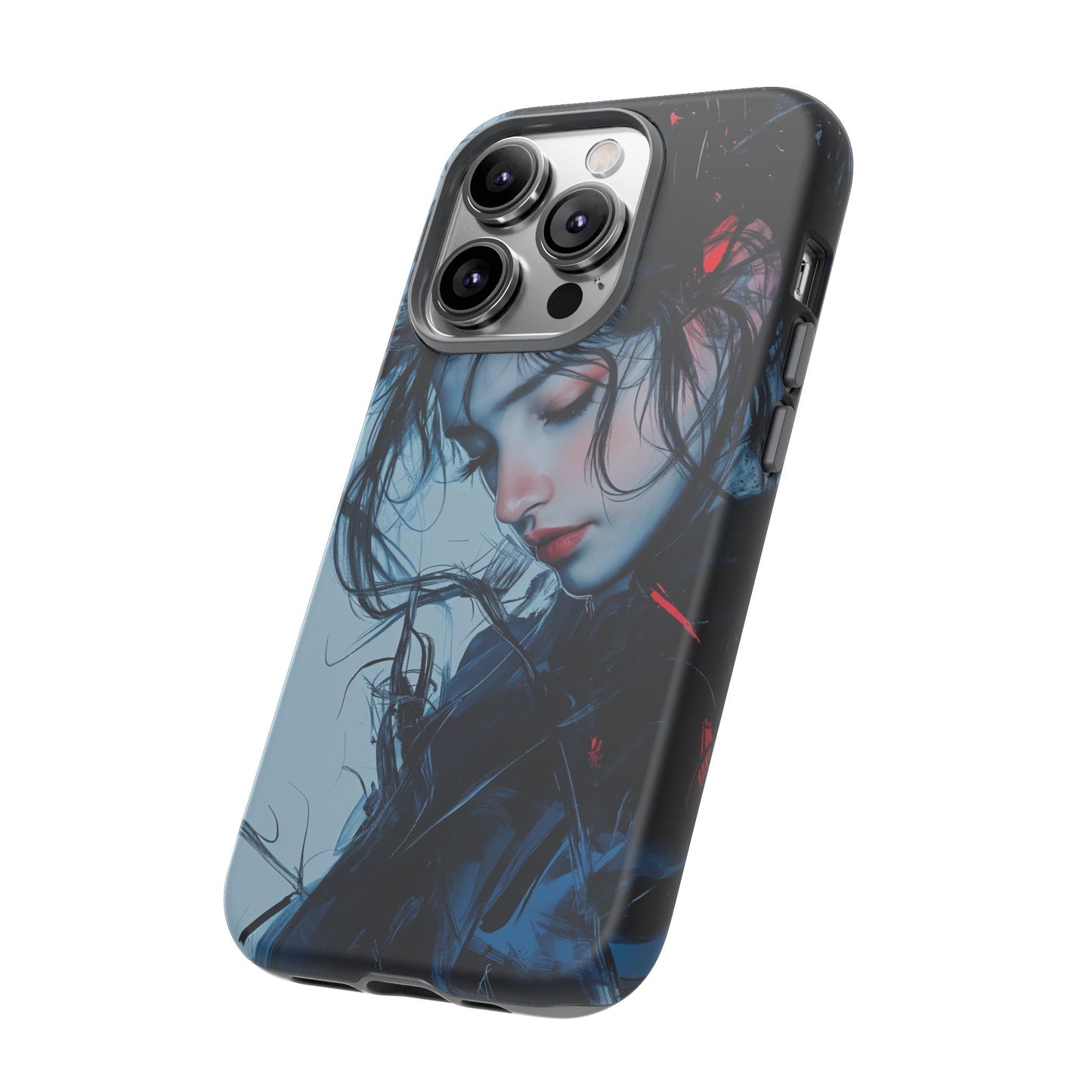 Protective Phone Case – Dual Layer Blue & Red Abstract Portrait Design