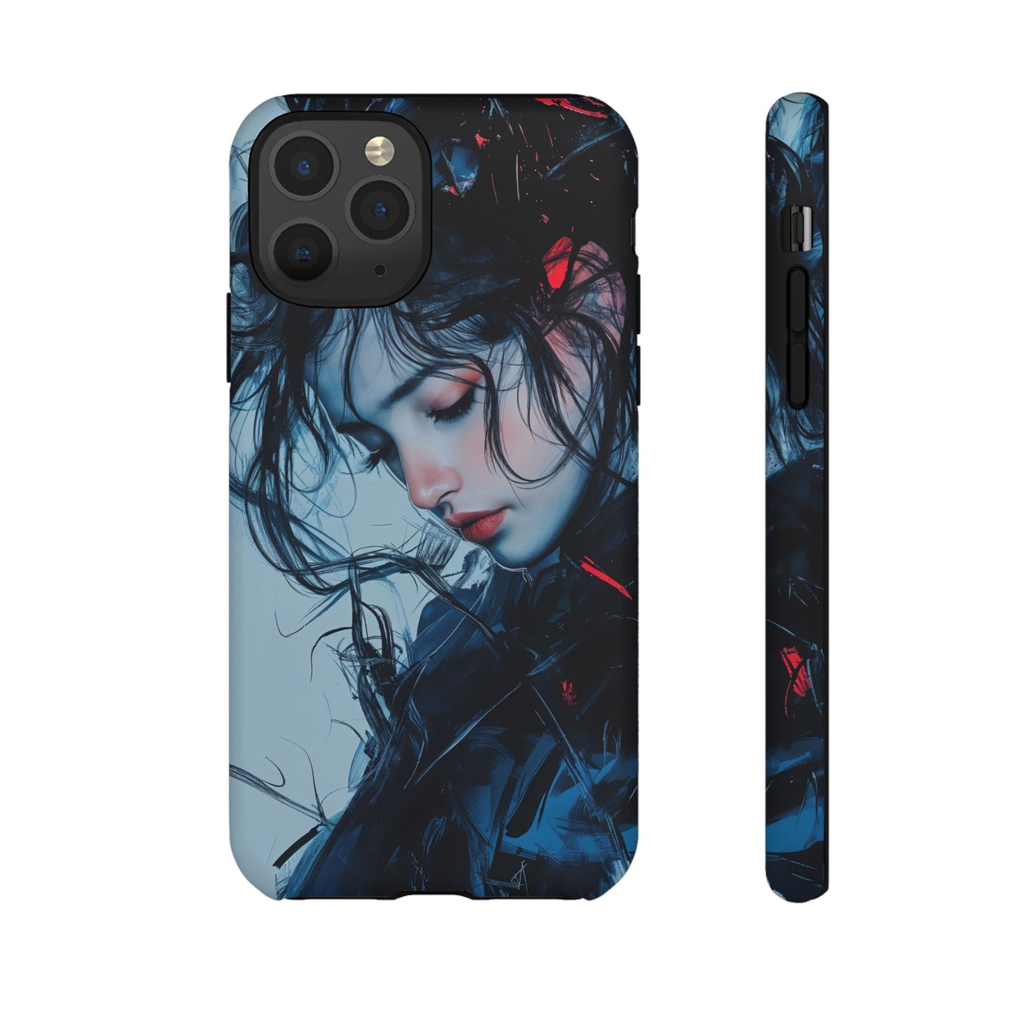 Protective Phone Case – Dual Layer Blue & Red Abstract Portrait Design