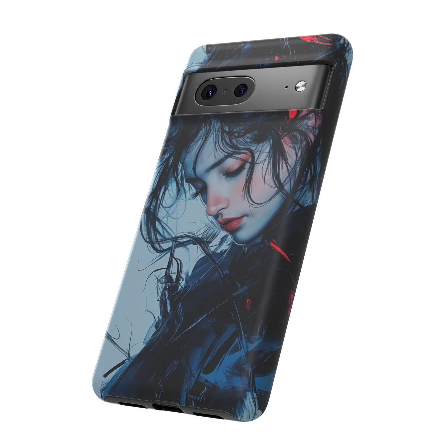 Protective Phone Case – Dual Layer Blue & Red Abstract Portrait Design