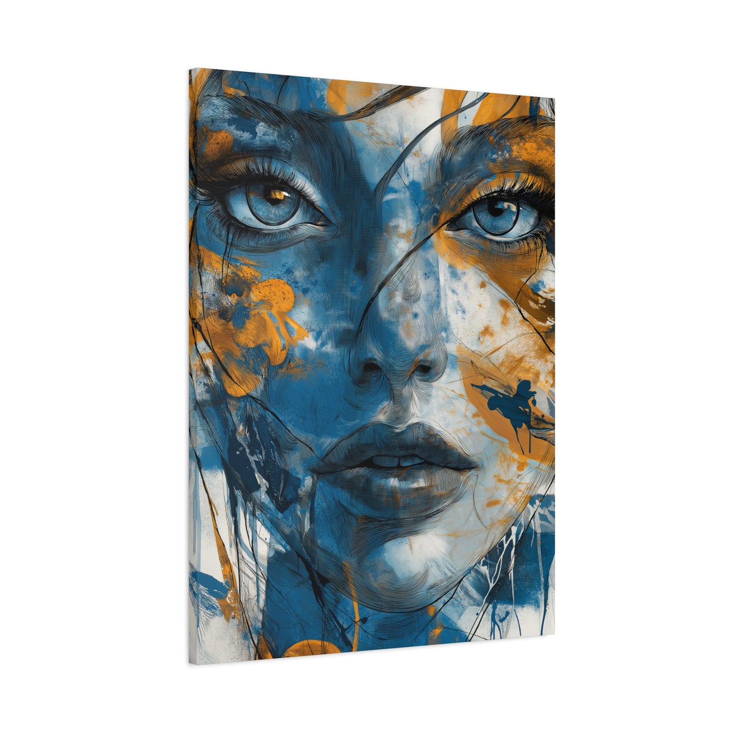 Echoes of Serenity: Blue and Orange Abstract Portrait Canvas