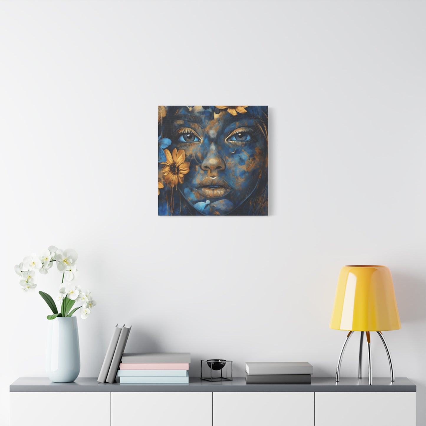 Stunning Digital Art Matte Canvas - Floral Ethereal Beauty in Blue & Gold - 1.25” Stretched Canvas