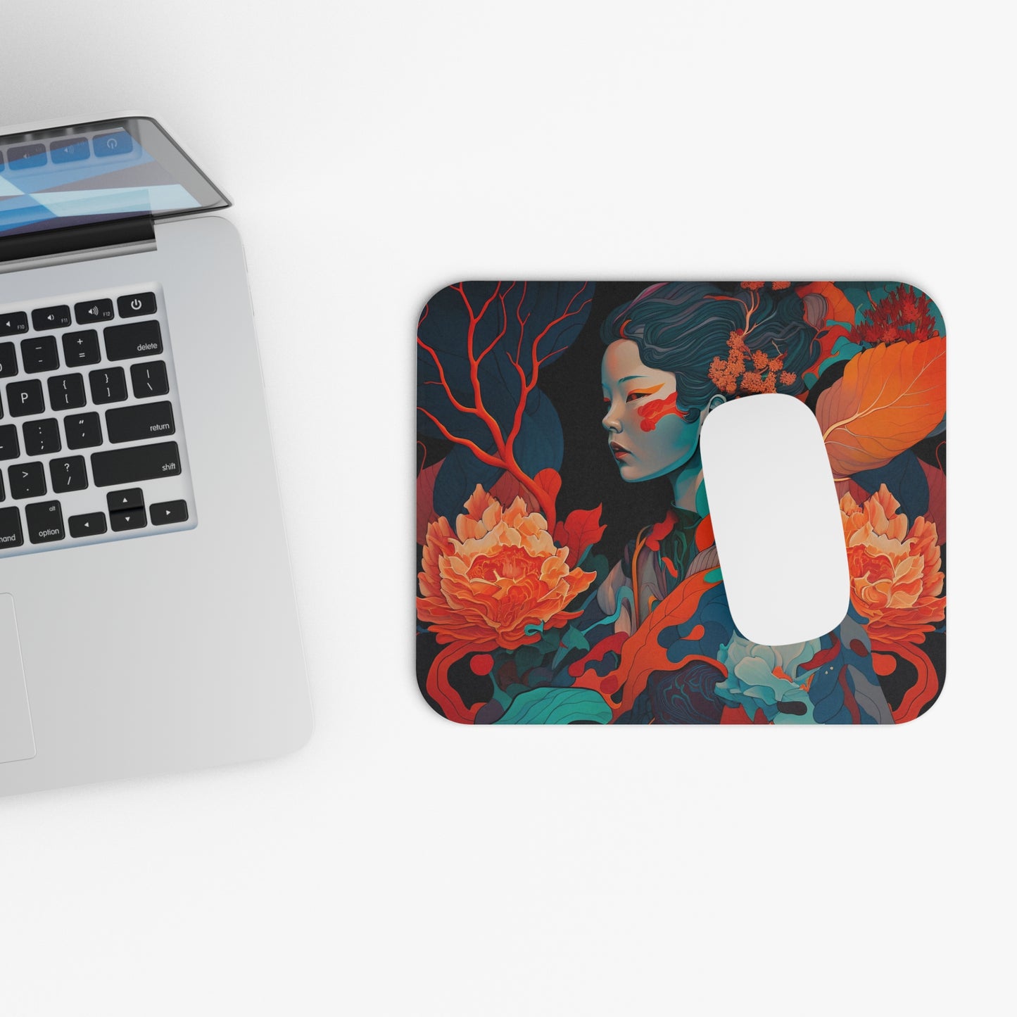 Serenity in Bloom - Artistic Mousepad for Work & Play - Vibrant Floral Portrait Design