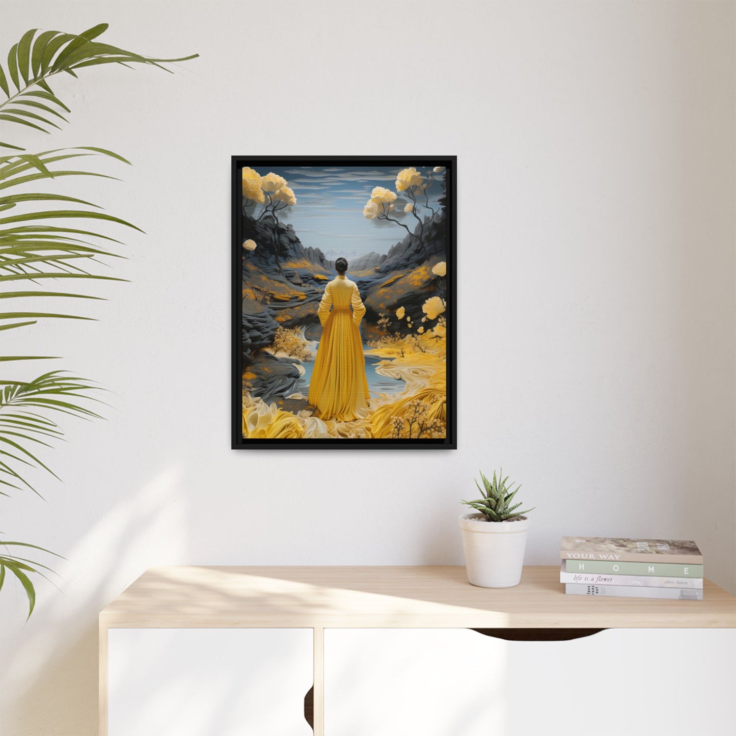 Golden Reverie: A Journey Through Tranquility – Framed Matte Canvas