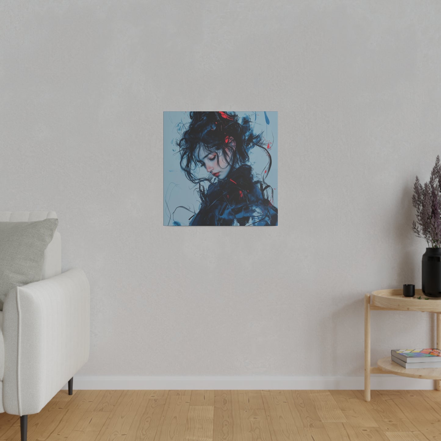 Serenity in Motion: Abstract Blue and Red Portrait Canvas