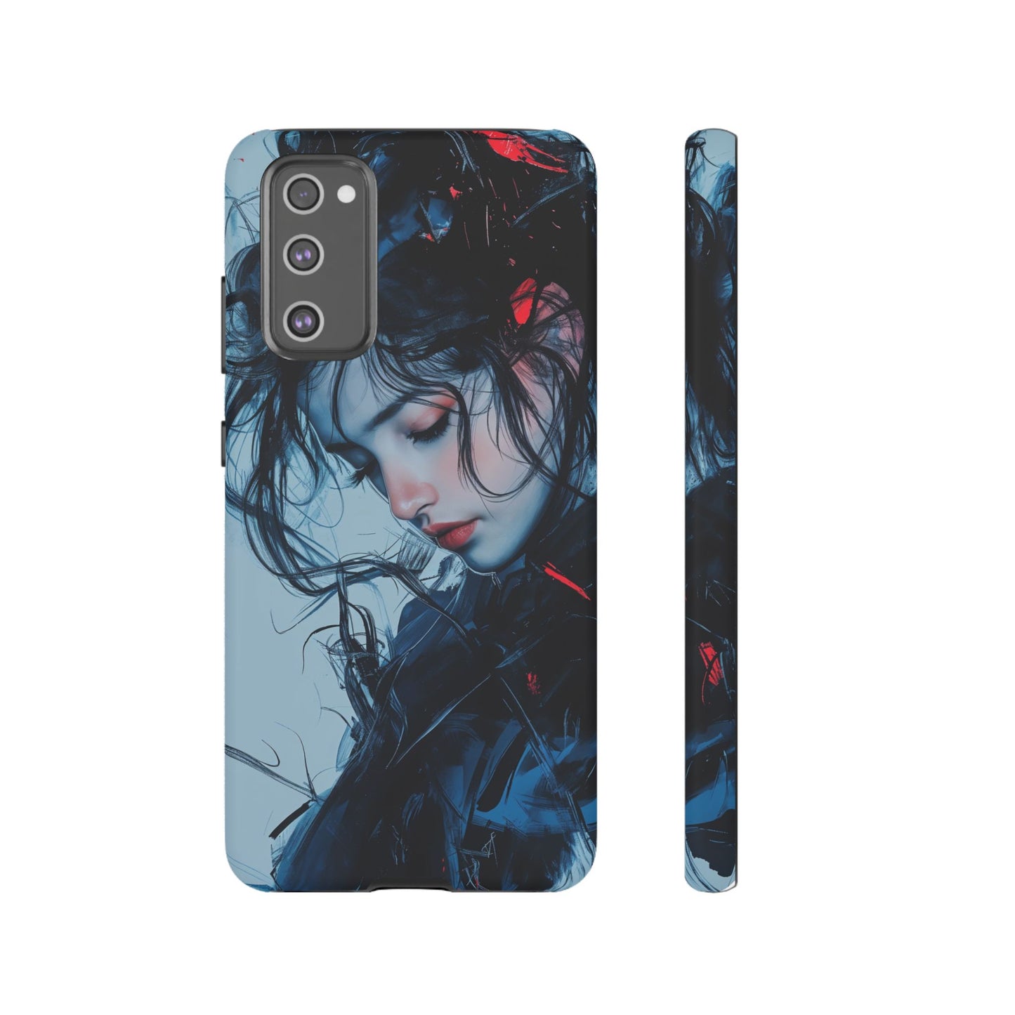 Protective Phone Case – Dual Layer Blue & Red Abstract Portrait Design