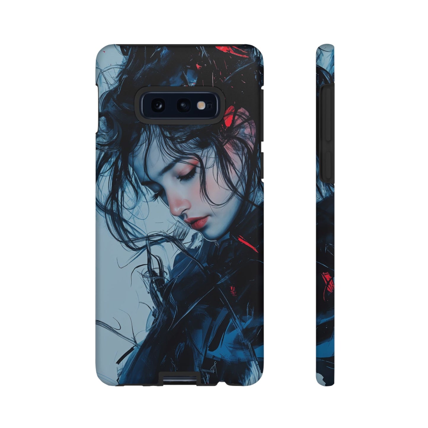 Protective Phone Case – Dual Layer Blue & Red Abstract Portrait Design