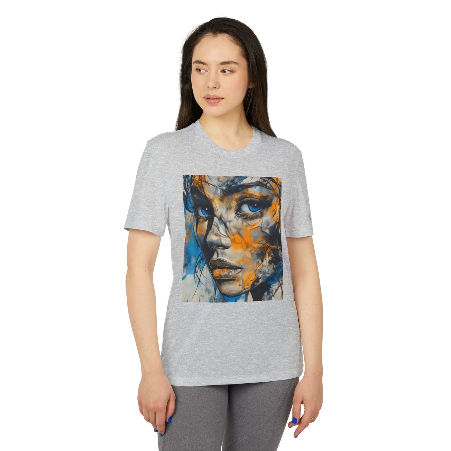 Adidas Unisex Sport T-shirt with Blue & Gold Abstract Portrait and 'Align Your Energy' Back Detail