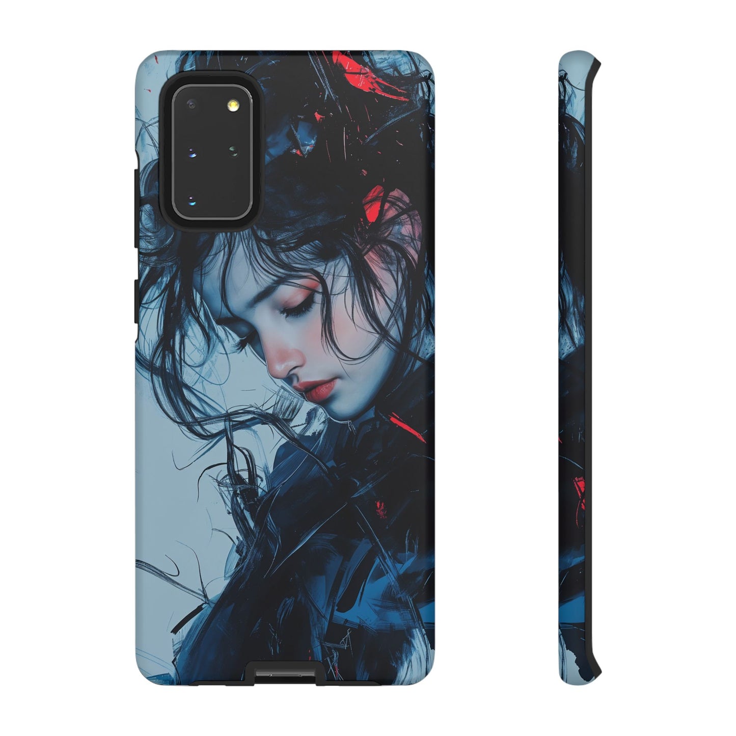 Protective Phone Case – Dual Layer Blue & Red Abstract Portrait Design