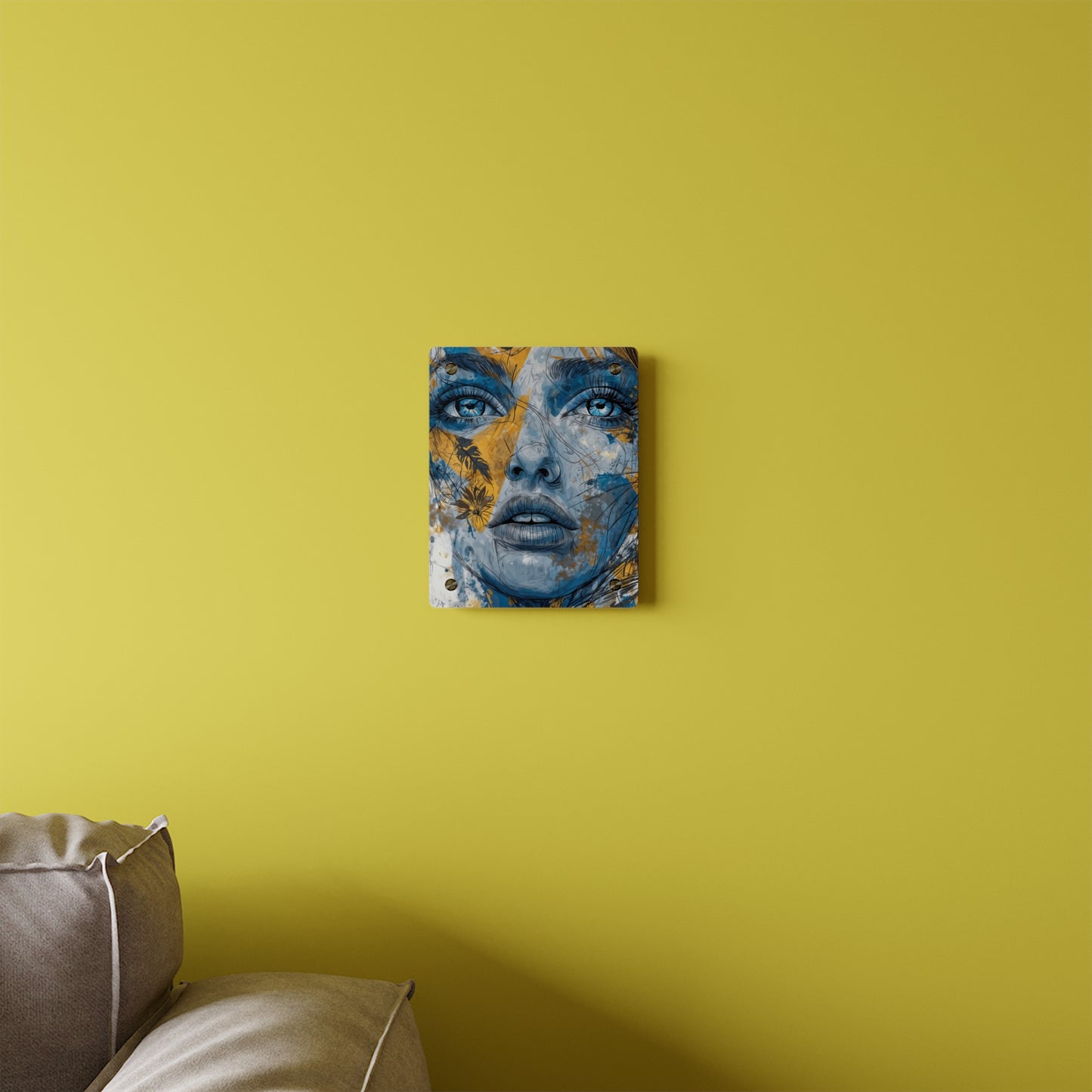 Awakened Expression: Blue and Gold Acrylic Art Panel