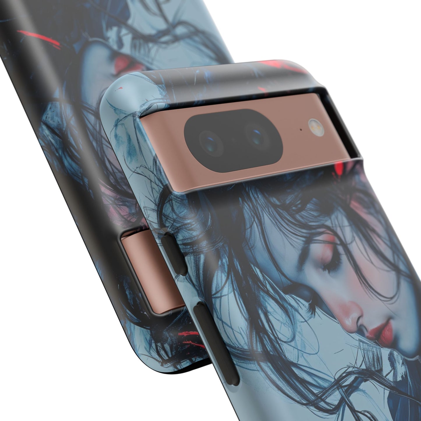 Protective Phone Case – Dual Layer Blue & Red Abstract Portrait Design